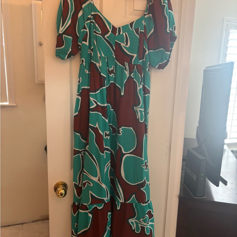 Nine West Turquoise and Brown Maxi Dress